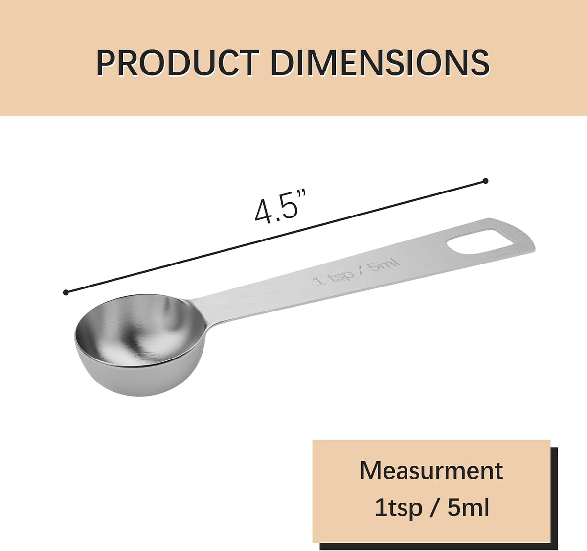 5PCS 1tsp(1/3tbsp, 5ml) Measuring Spoon, Stainless Steel Teaspoon