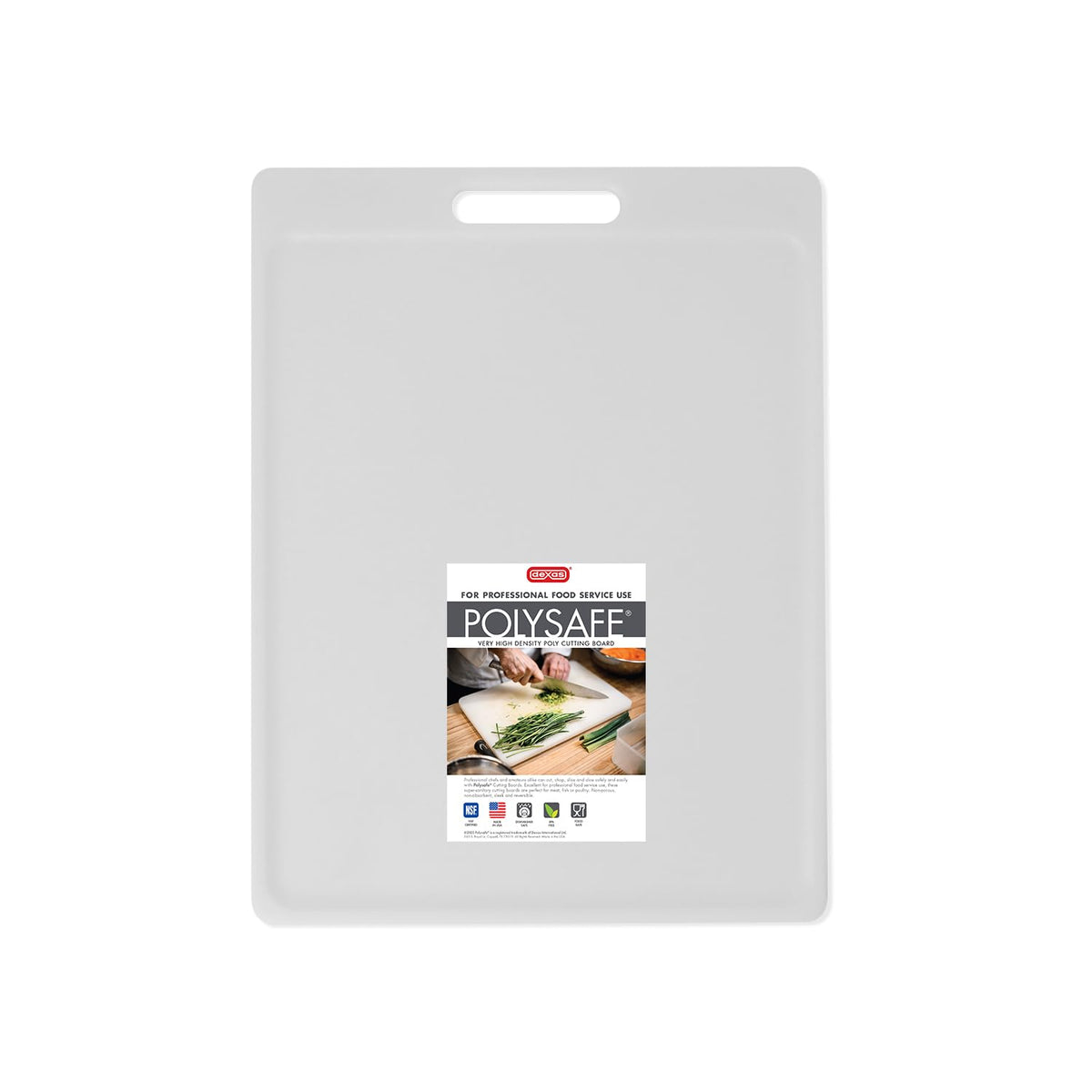 Dexas NSF Polysafe Cutting Board with Handle, 8.5 by 11 inches, White