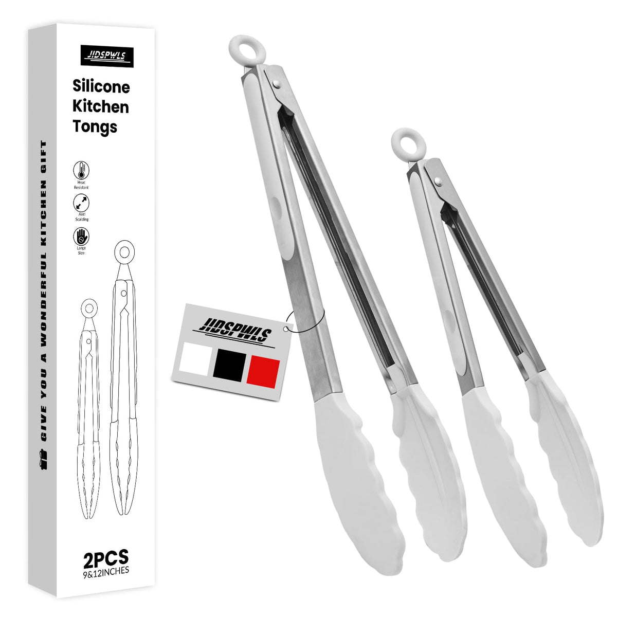2 Pack Black Premium Stainless Steel Heat Resistant Kitchen Tongs for cooking,set of 9" and 12",Non Scratch Silicone cooking Tong Tip for Cooking Pans,Strong Grip BBQ tongs for Grabbing Hot Food