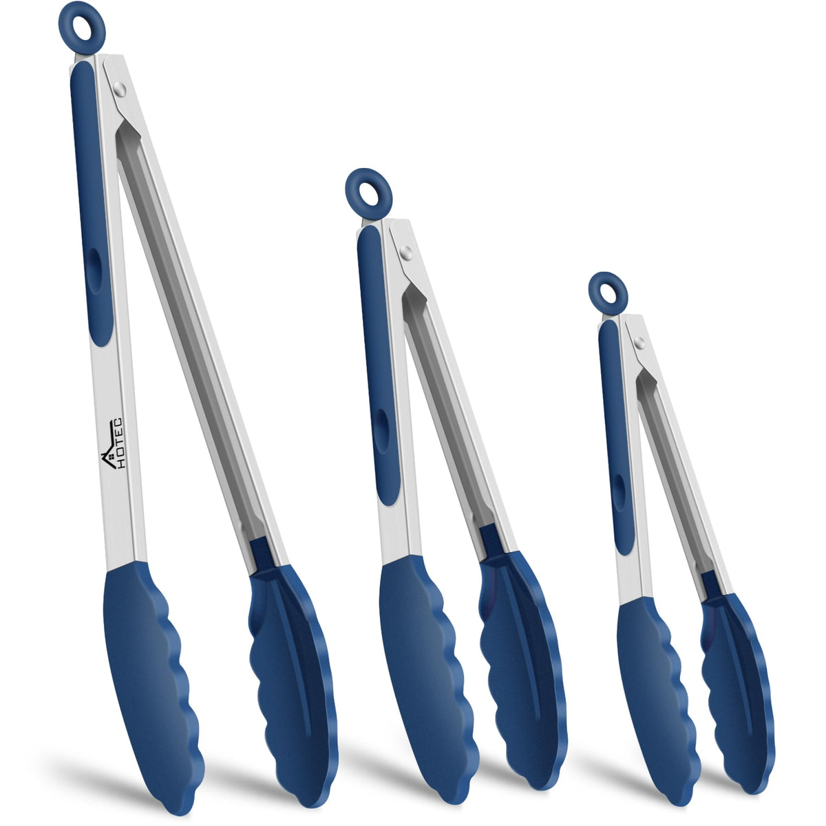 HOTEC Stainless Steel Kitchen Tongs with Silicon Tips, Set of 3-7", 9" &12"