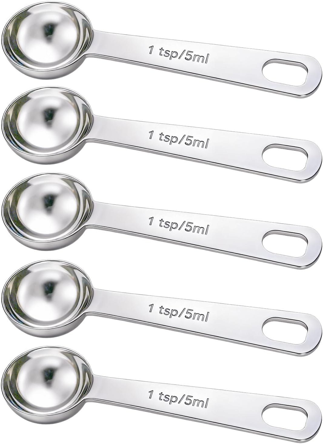 5PCS 1tsp(1/3tbsp, 5 ml) Measuring Spoon Teaspoons Stainless Steel Measure Spoons for Precise Cooking, Baking and Spices Measurement
