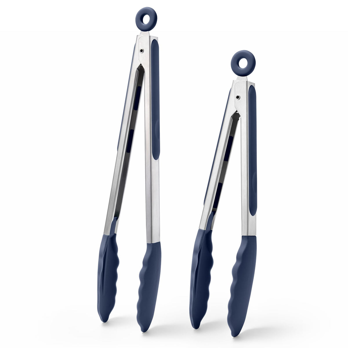 Doosu Kitchen Tongs with Silicone Tips for Cooking Serving (9in, Navy Blue)