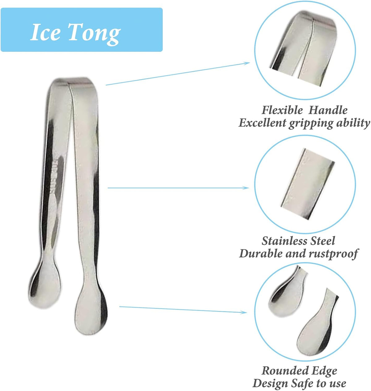 6PCS Ice Tongs Mini Sugar Tongs 4.25Inch Stainless Steel Kitchen Utensils Set,Small Serving Tong and Tiny Kitchen Tong for Appetizers,Tea Party, Coffee Bar, Desserts by Sunenlyst (Silver)