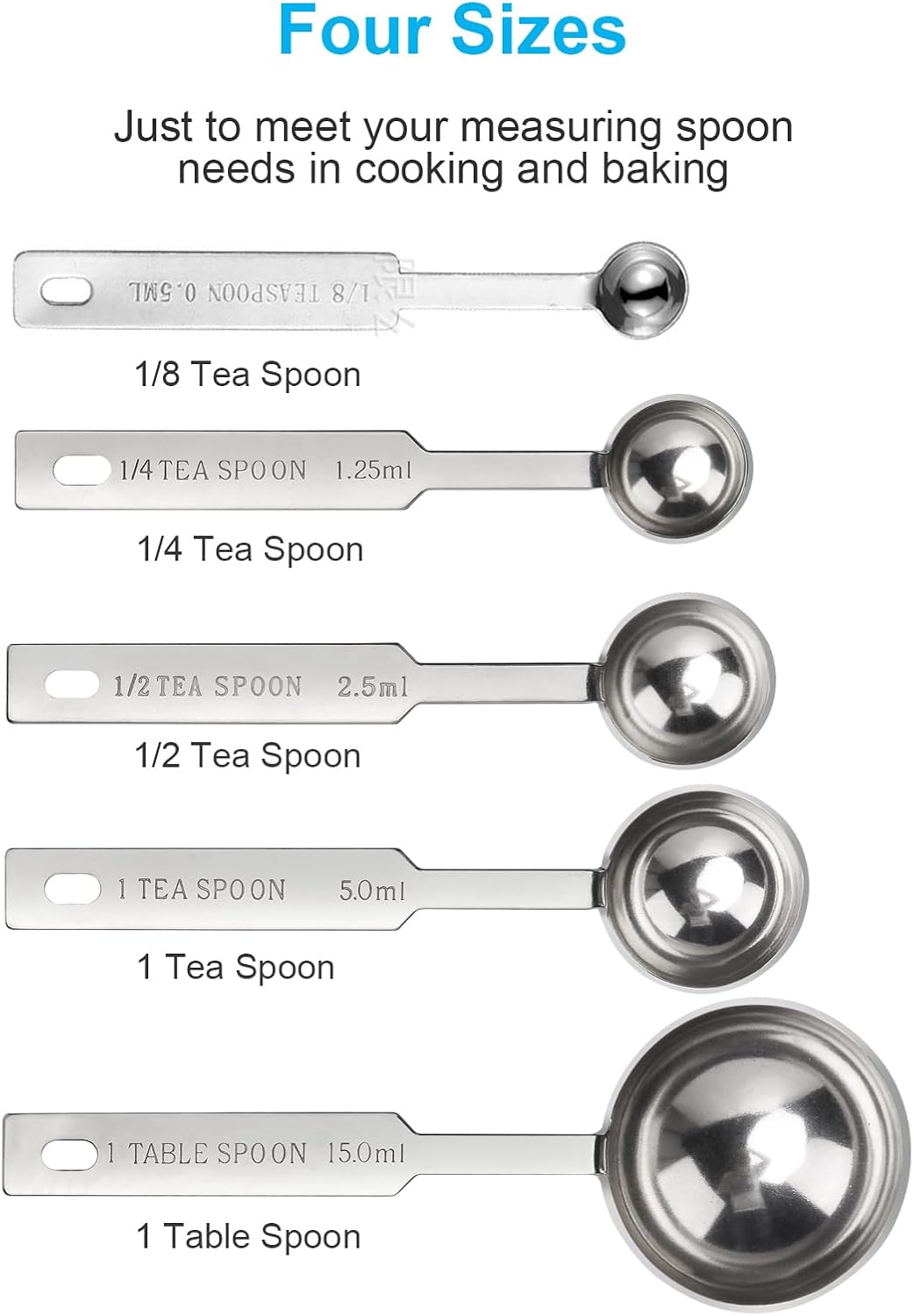 5PCS OstWony Measuring Spoons Set, Includes 1/8, 1/4, 1/2, 1 tsp, 1 tbsp