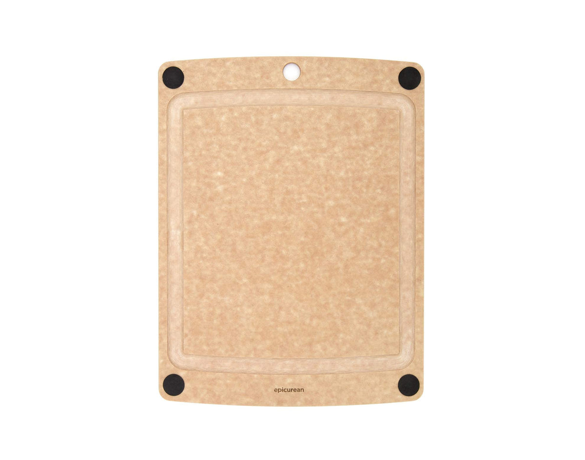 Epicurean All-In-One Cutting Board with Non-Slip Feet and Juice Groove, 11.5" × 9", Natural/Black