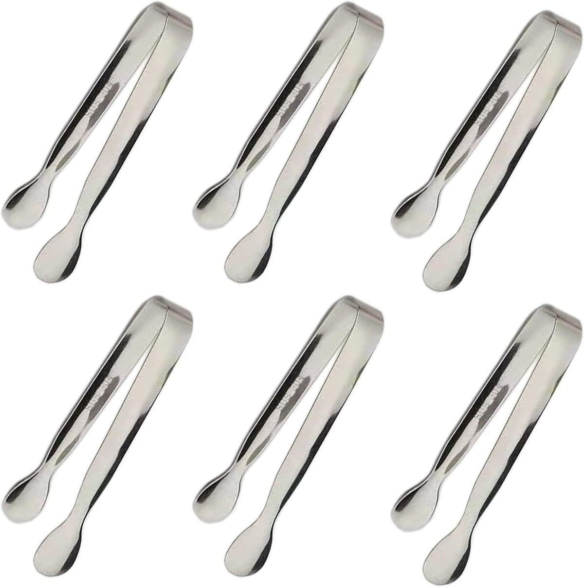 6PCS Ice Tongs Mini Sugar Tongs 4.25Inch Stainless Steel Kitchen Utensils Set,Small Serving Tong and Tiny Kitchen Tong for Appetizers,Tea Party, Coffee Bar, Desserts by Sunenlyst (Silver)