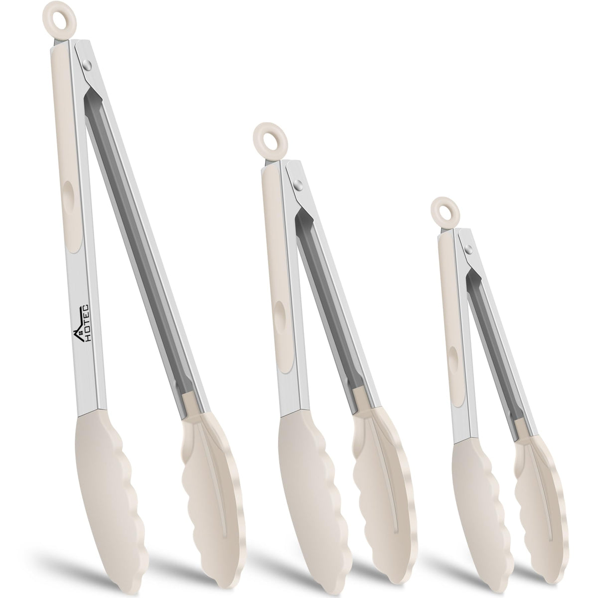 HOTEC Stainless Steel Kitchen Tongs with Silicon Tips, Set of 3-7", 9" &12"