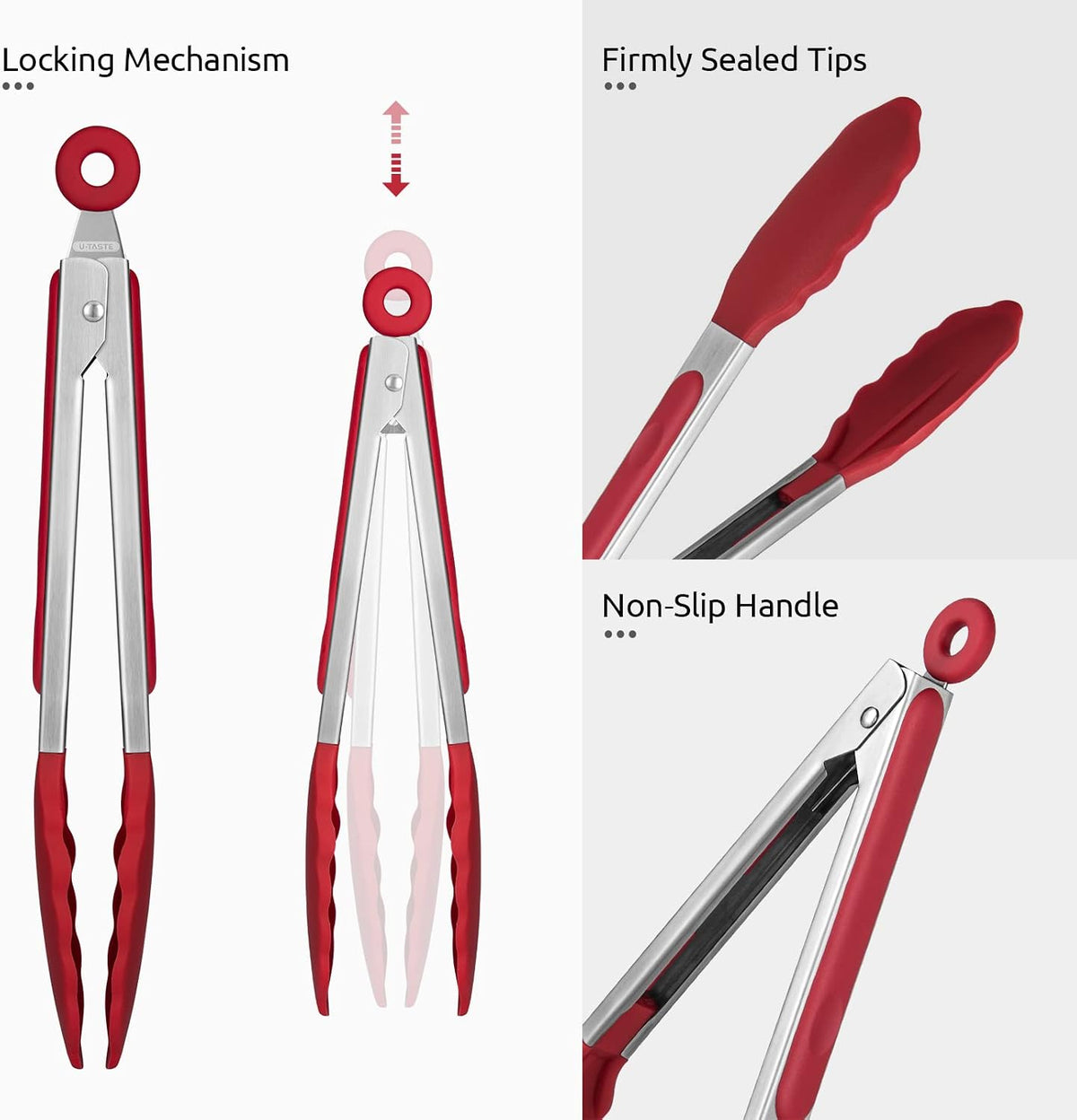 U-Taste Kitchen Tong for Cooking, 600ºF Heat-Resistant Silicone, 9in/Red