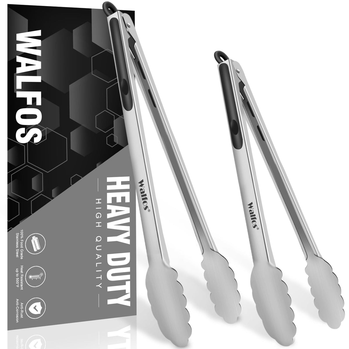 Food Grade Stainless Steel Kitchen Tongs for Cooking,BBQ - 7 ,9 and 12 Inch,Set of 3 Heavy Duty Locking Metal Food Tongs Non-Slip Grip