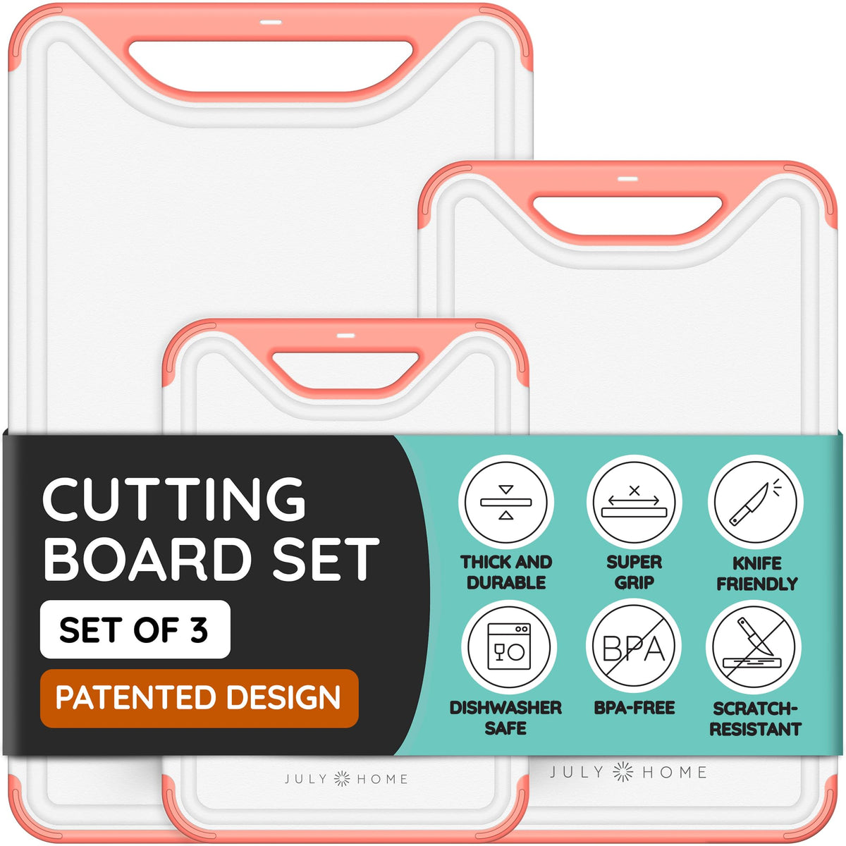 Flexible Plastic Cutting Board Set of 3 - Non-Slip, BPA-Free, Color-Coded Chopping Mats for Meat, Veggies & Fruit, 15" x 12", Hand Wash