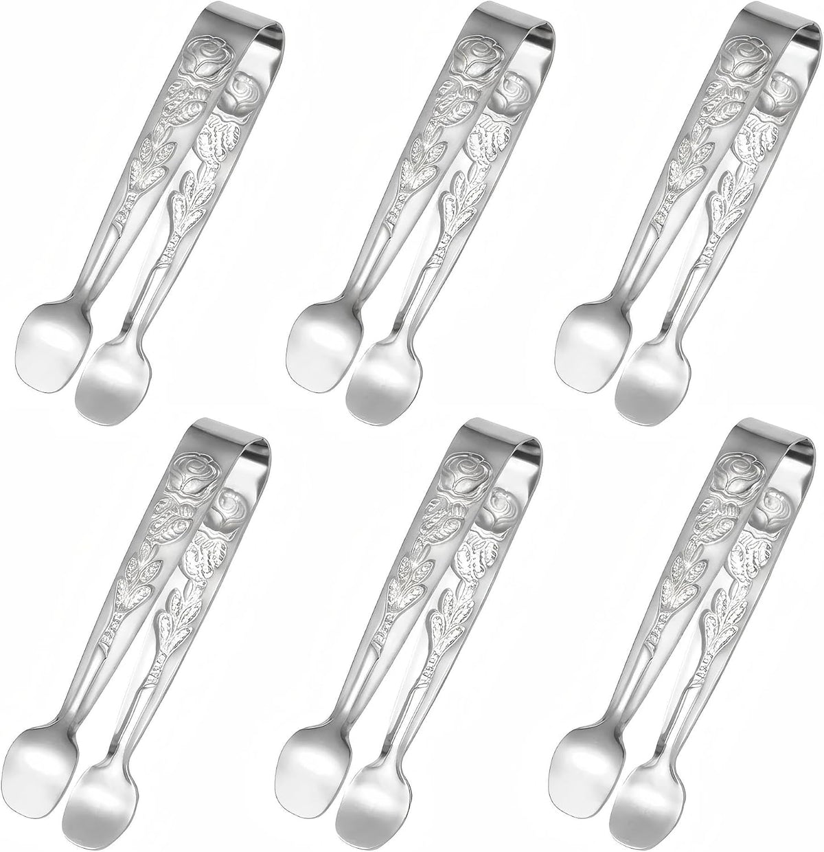6PCS Mini Serving Tongs, 4.33-Inch 304 Stainless Steel Sugar Tongs