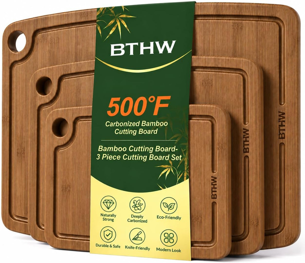 Bamboo Cutting Board 3-Piece,Wood Cutting Board Set for Kitchen