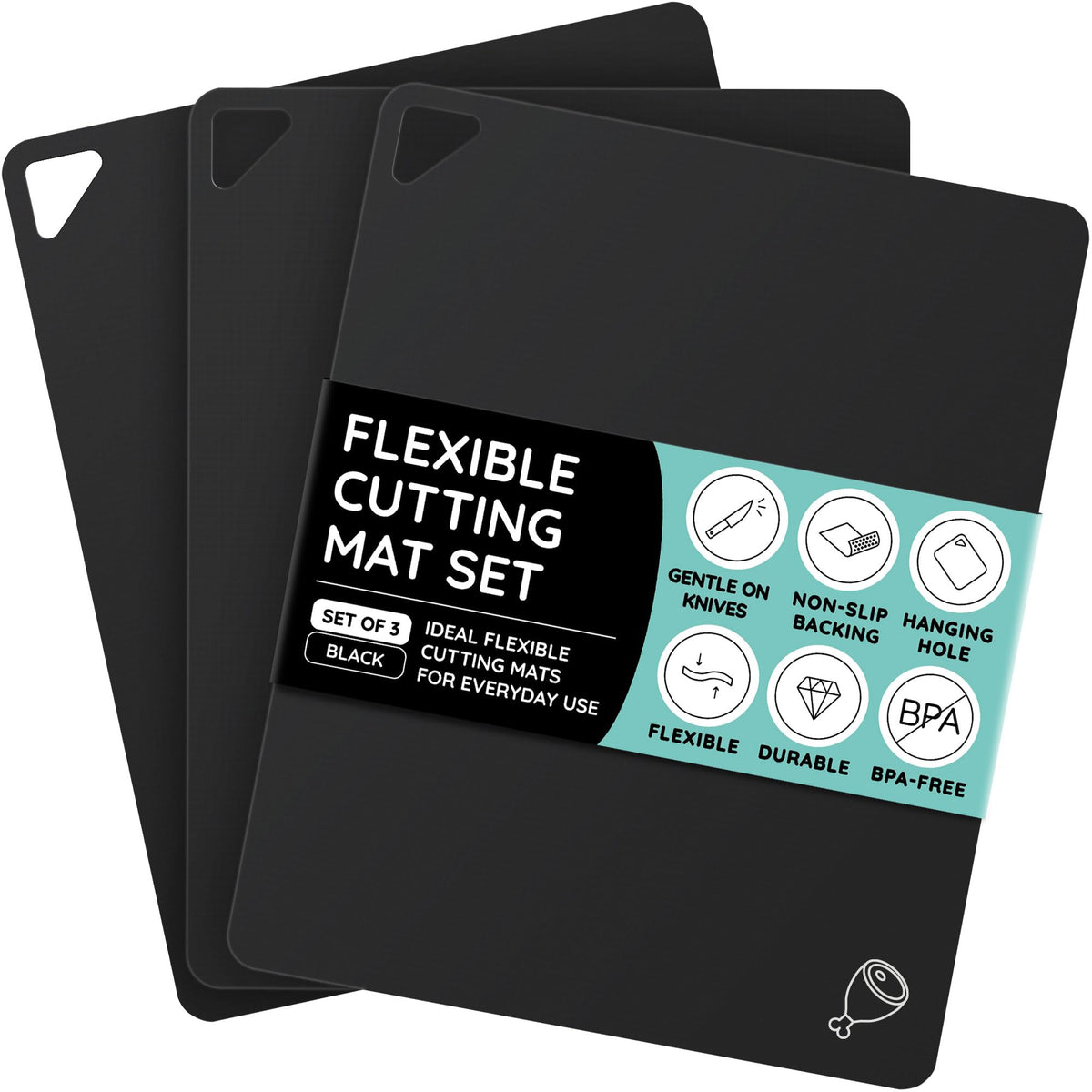 Flexible Plastic Cutting Board Set of 3 - Non-Slip, BPA-Free, Color-Coded Chopping Mats for Meat, Veggies & Fruit, 15" x 12", Hand Wash