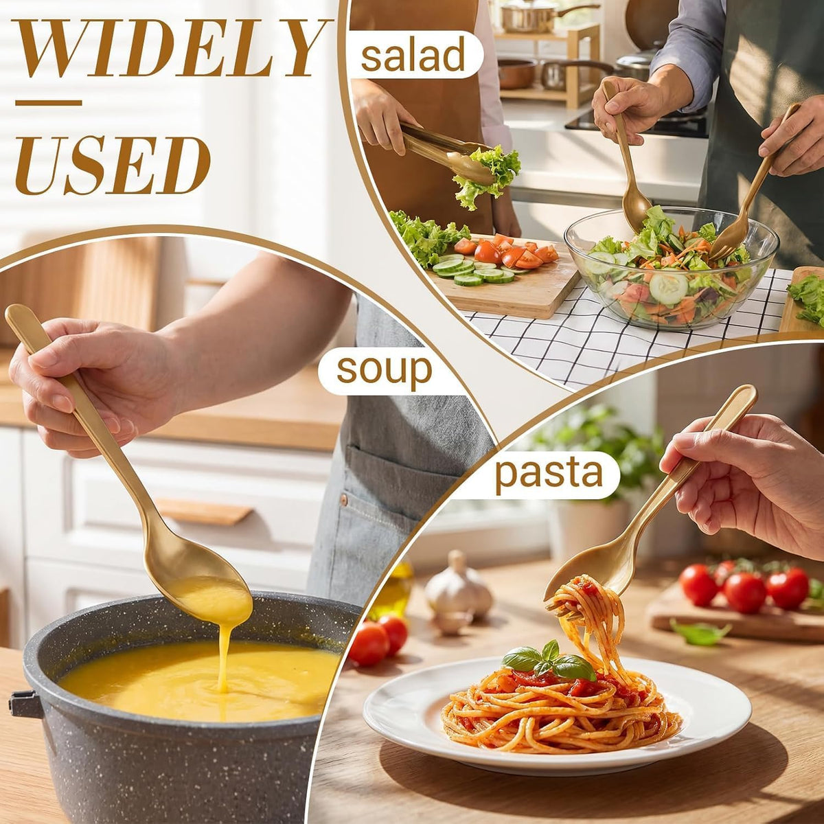 18PCS Gold Plastic Serving Utensils Set, Disposable Spoons, Forks & Tongs