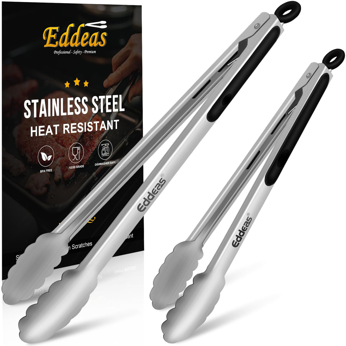Tongs For Cooking - Silicone Metal Kitchen Tong 7" 9" & 12" Blue