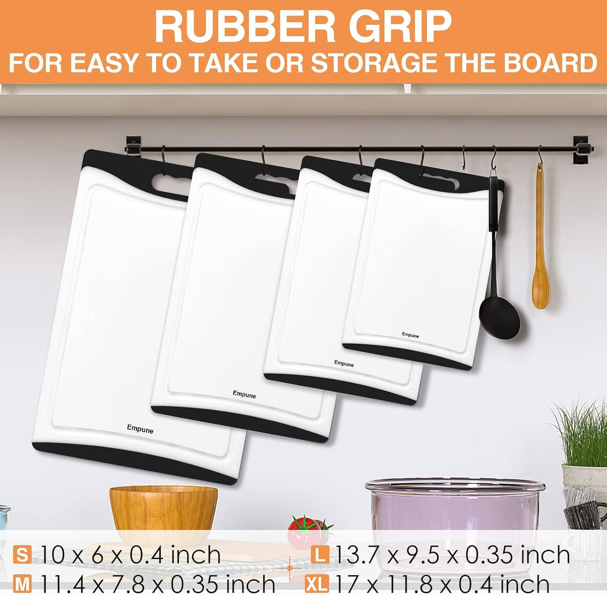 Empune Plastic Cutting Board for Kitchen, 4-Piece Cutting Board Set, Black