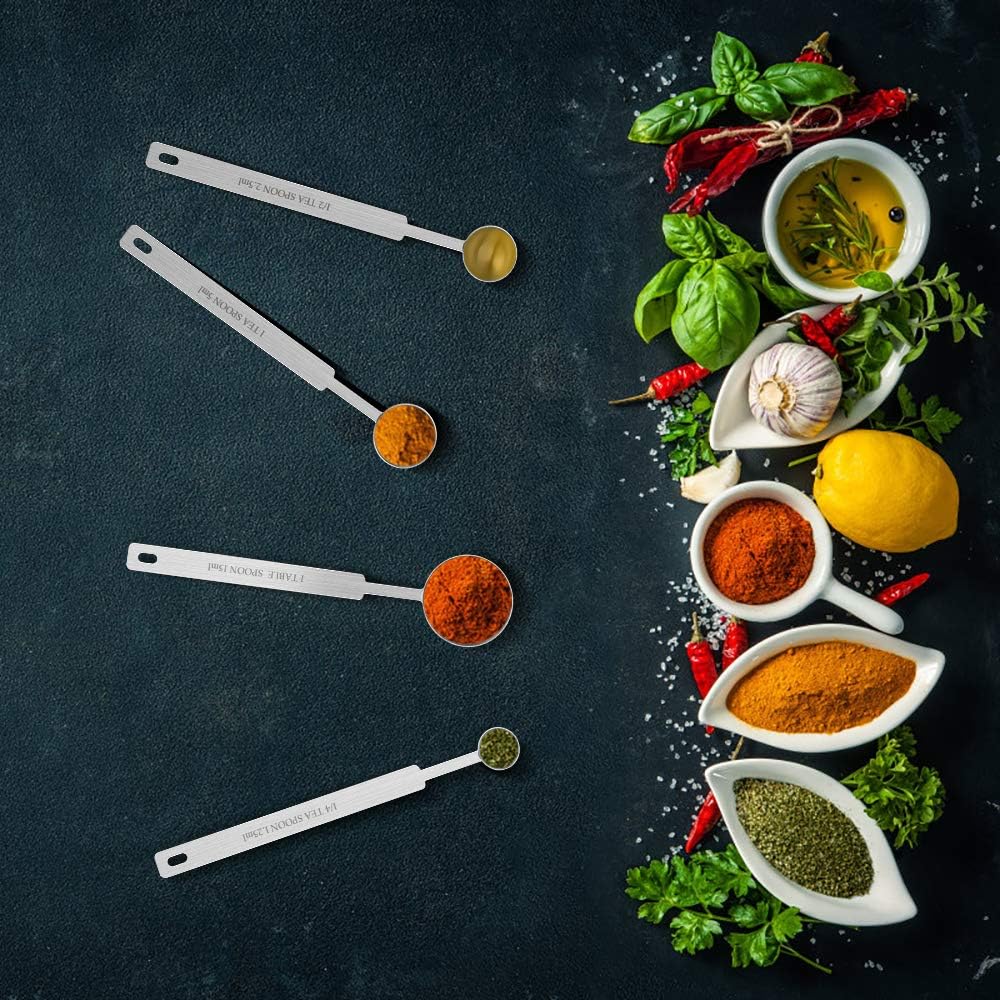 7 Inches Long Handle Measuring Spoons Set, Premium Stainless Steel Metal Spoon, Tablespoon & Teaspoon & Coffee Scoop, for Accurate Measure Liquid or Dry Ingredients, for Cooking Baking