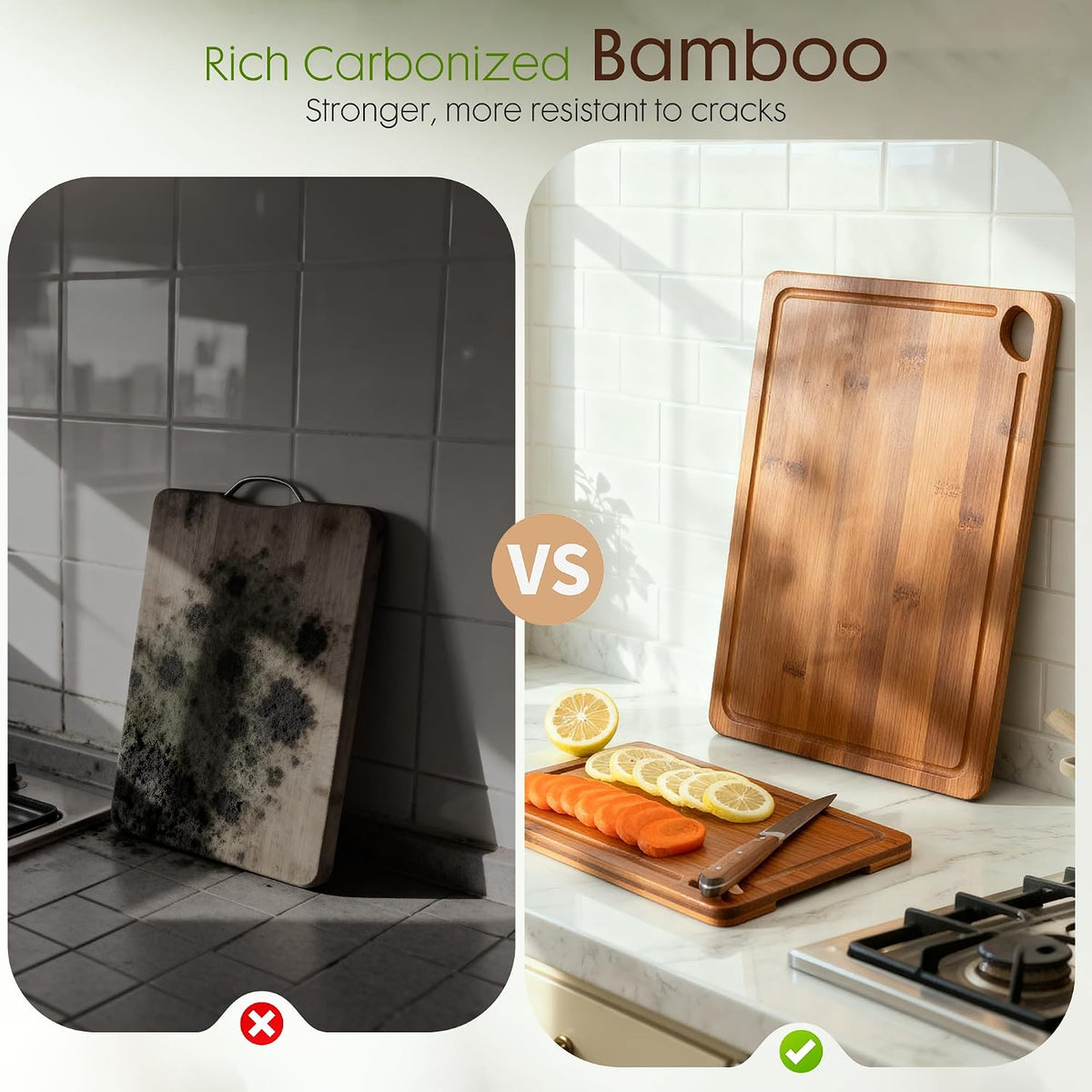 Astercook Deep-Carbonized Bamboo Cutting Boards for Kitchen