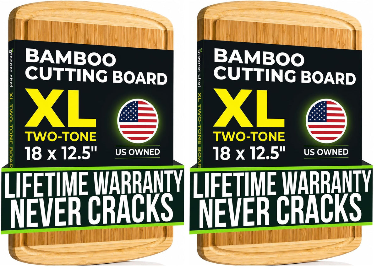 GREENER CHEF 12 Inch Small Bamboo Cutting Board with Lifetime Replacements - Small Wooden Chopping Board for Kitchen, Meat, Vegetables, Cheese, Bread, Charcuterie, and Everyday Food Prep