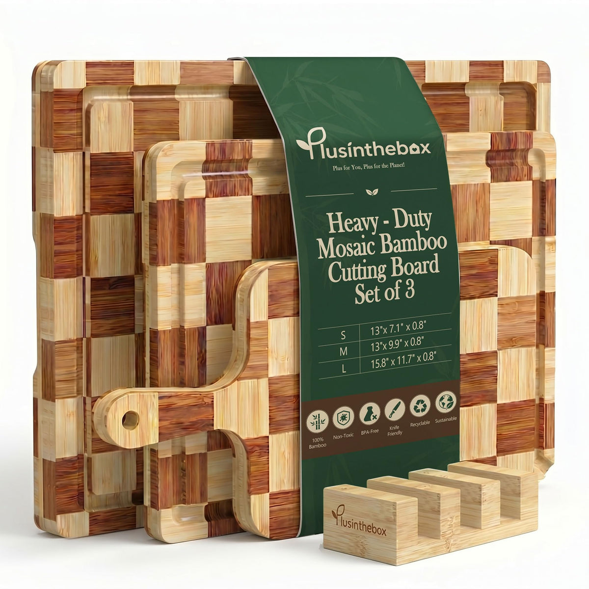 Cutting Board Set of 3 with Holder Checkered Cutting Boards for Kitchen