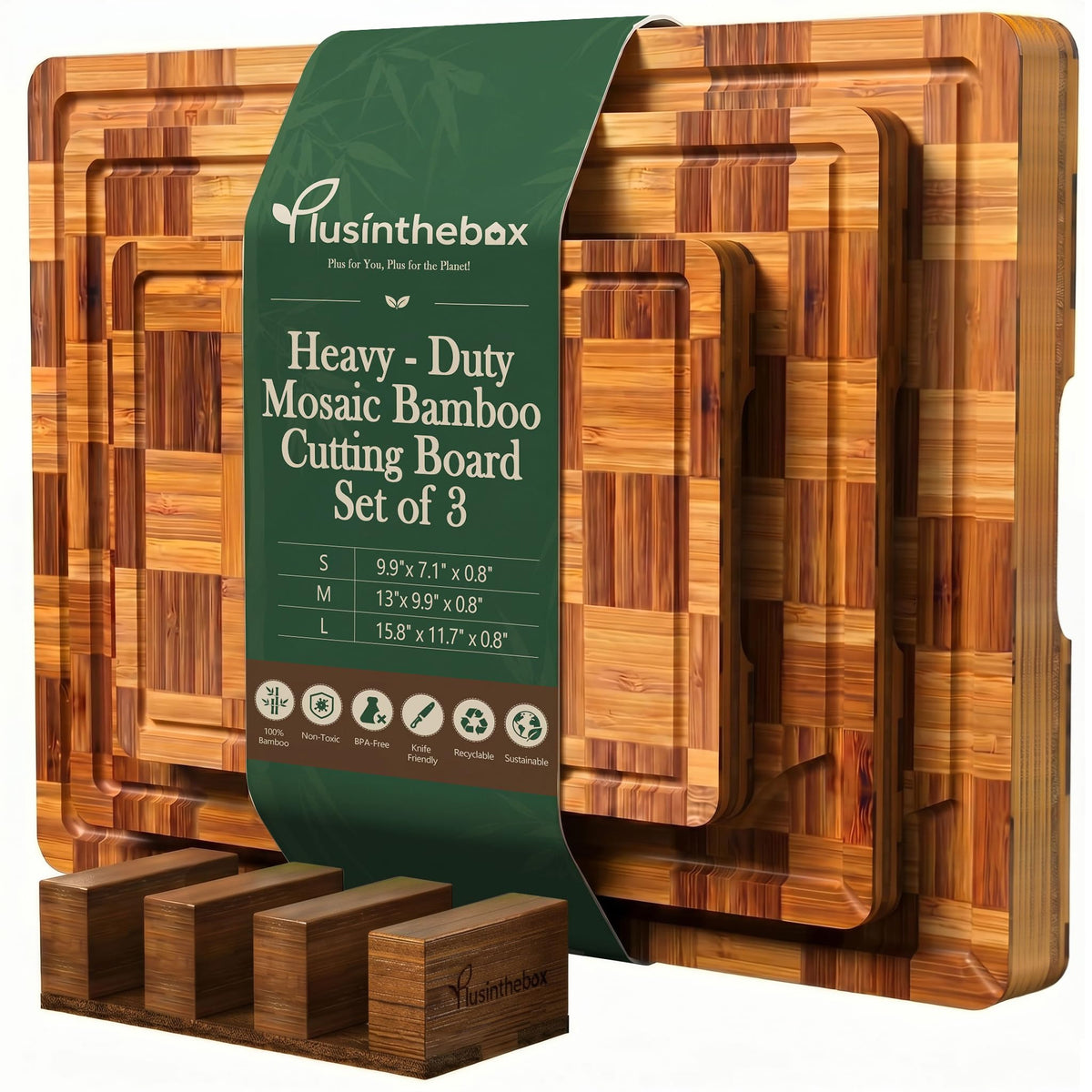 Cutting Board Set of 3 with Holder Checkered Cutting Boards for Kitchen