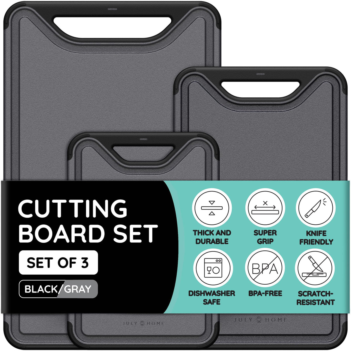 Flexible Plastic Cutting Board Set of 3 - Non-Slip, BPA-Free, Color-Coded Chopping Mats for Meat, Veggies & Fruit, 15" x 12", Hand Wash