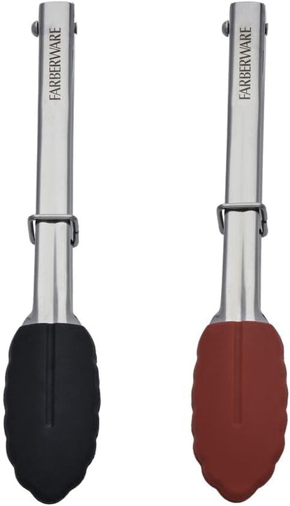 Farberware Mini Kitchen Tongs Set of 2 7 Inch Red Black