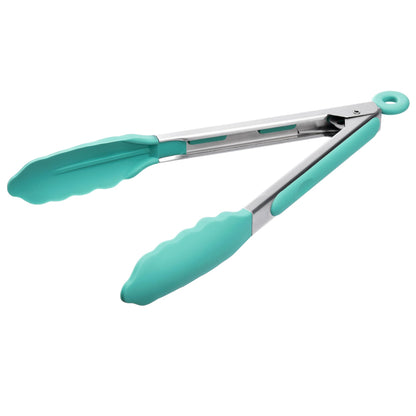 Doosu Kitchen Tongs with Silicone Tips for Cooking Serving (9in, Navy Blue)