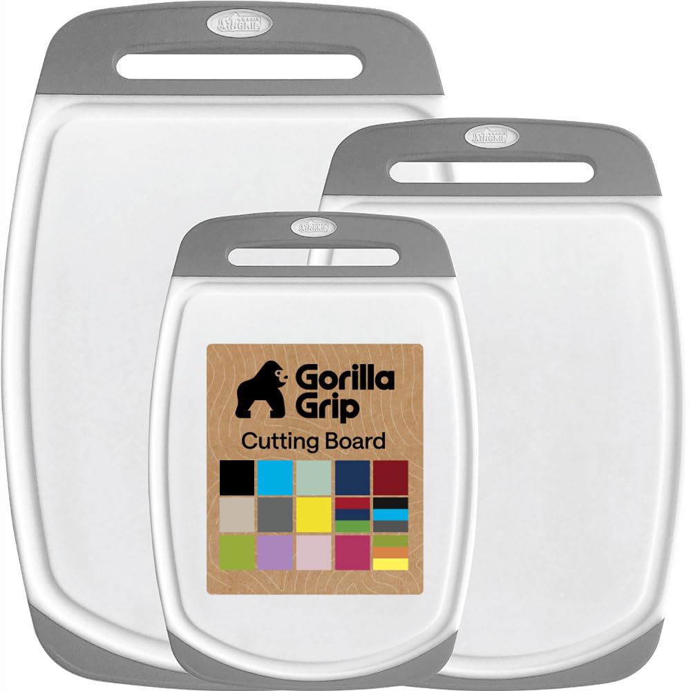 GORILLA GRIP Cutting Board Set of 3, Slip Resistant and Nonporous, Black