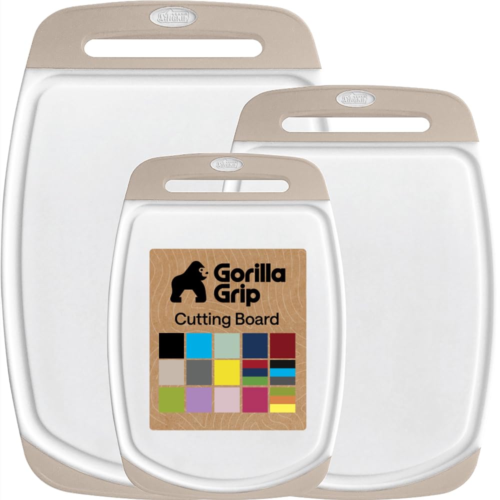GORILLA GRIP Cutting Board Set of 3, Slip Resistant and Nonporous, Black