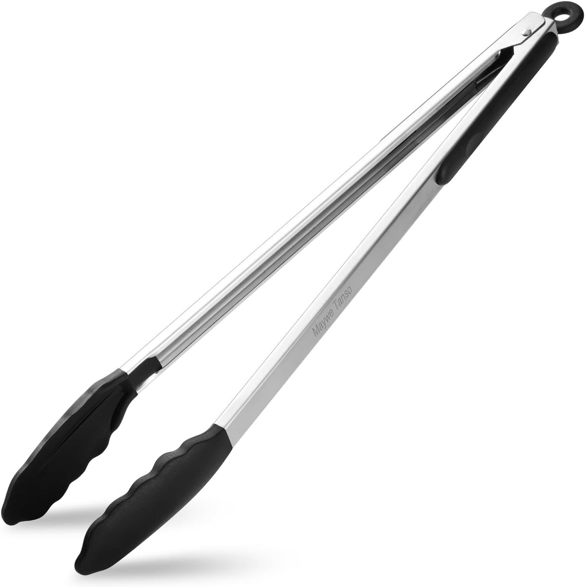 17-Inch Extra Long Kitchen Tongs for Cooking with Silicone Tip,Black