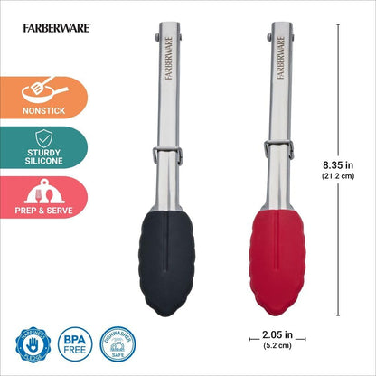 Farberware Mini Kitchen Tongs Set of 2 7 Inch Red Black