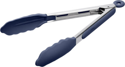 Doosu Kitchen Tongs with Silicone Tips for Cooking Serving (9in, Navy Blue)