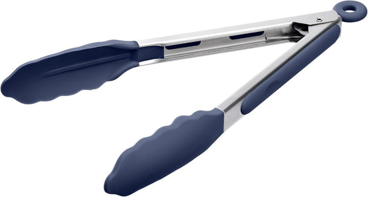 Doosu Kitchen Tongs with Silicone Tips for Cooking Serving (9in, Navy Blue)