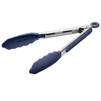 Doosu Kitchen Tongs with Silicone Tips for Cooking Serving (9in, Navy Blue)
