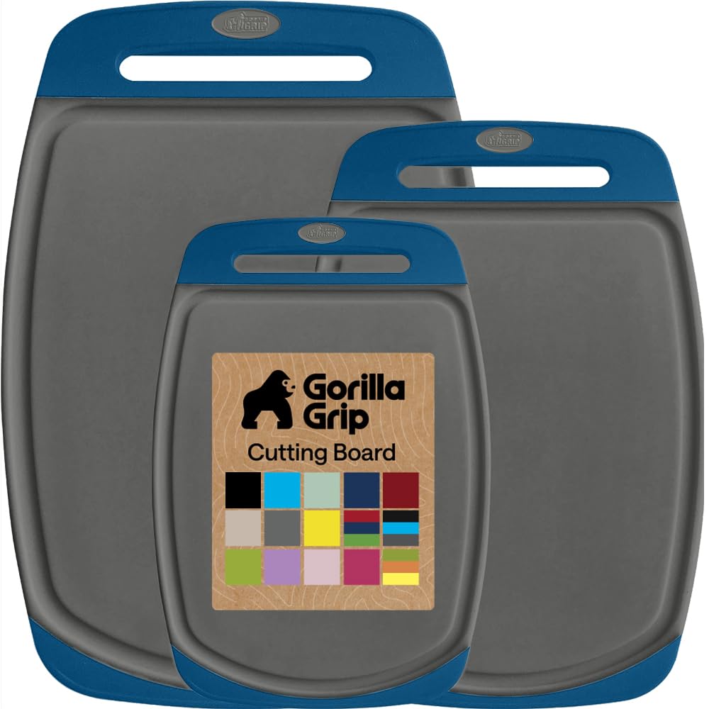 GORILLA GRIP Cutting Board Set of 3, Slip Resistant and Nonporous, Black