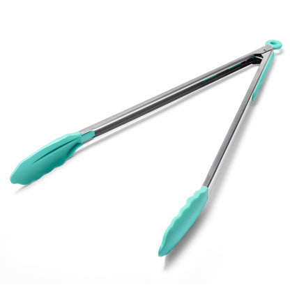 Doosu Kitchen Tongs with Silicone Tips for Cooking Serving (9in, Navy Blue)