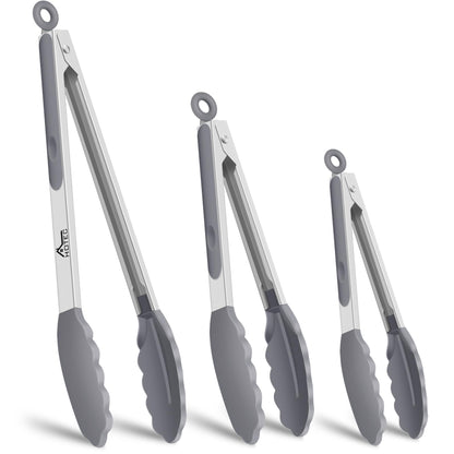 HOTEC Stainless Steel Kitchen Tongs with Silicon Tips, Set of 3-7", 9" &12"
