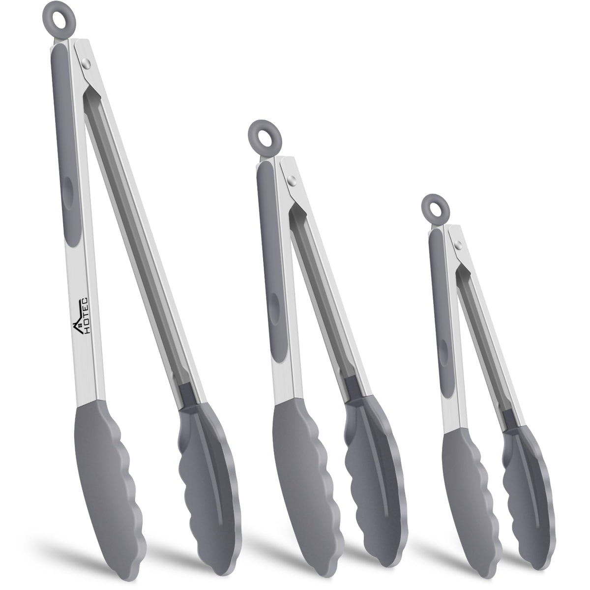 HOTEC Stainless Steel Kitchen Tongs with Silicon Tips, Set of 3-7", 9" &12"