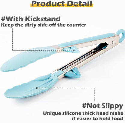 9" Kitchen Tongs for Cooking with Silicone Tips, Serving Tong for Salad BBQ