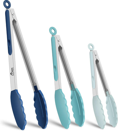 HOTEC Stainless Steel Kitchen Tongs with Silicon Tips, Set of 3-7", 9" &12"