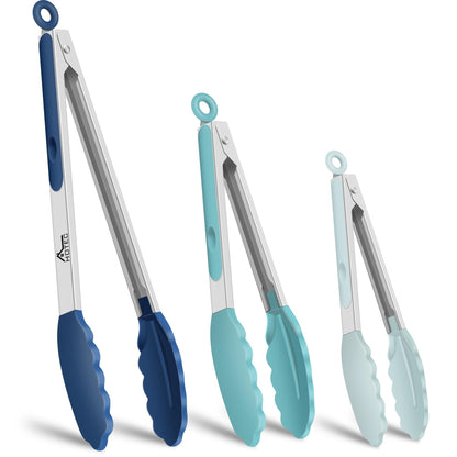 HOTEC Stainless Steel Kitchen Tongs with Silicon Tips, Set of 3-7", 9" &12"