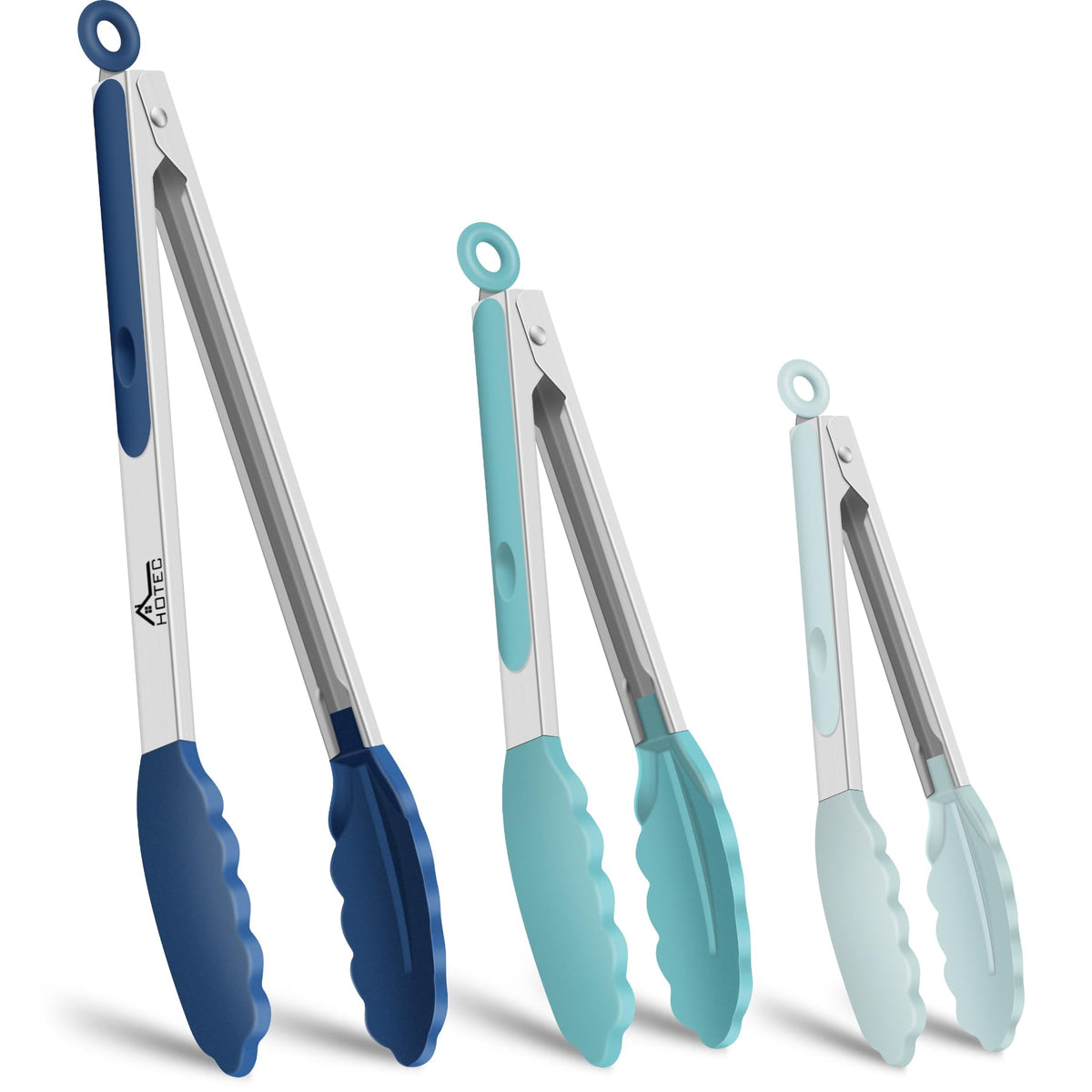 HOTEC Stainless Steel Kitchen Tongs with Silicon Tips, Set of 3-7", 9" &12"