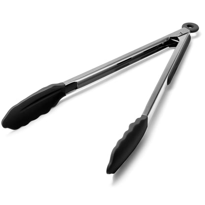 Doosu Kitchen Tongs with Silicone Tips for Cooking Serving (9in, Navy Blue)