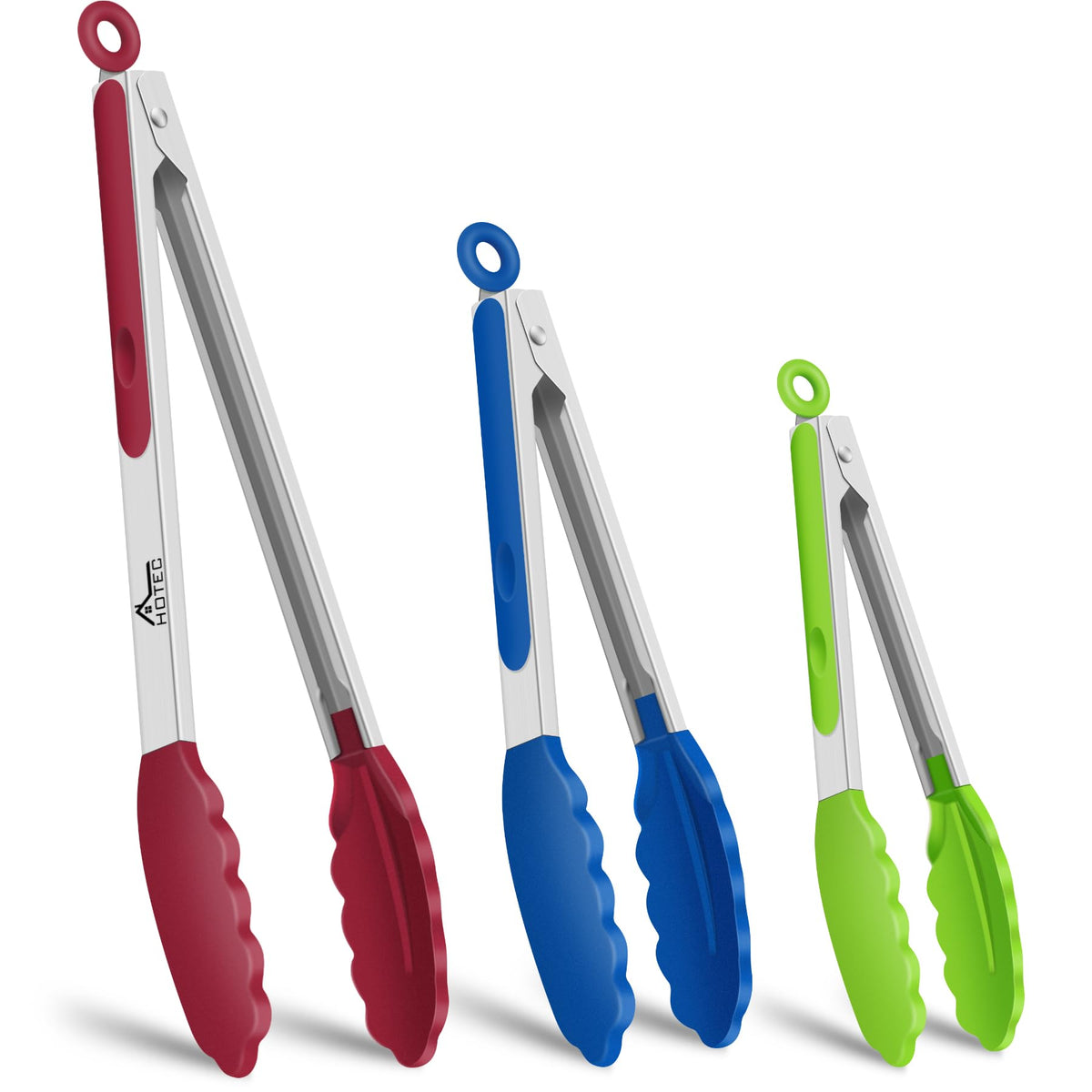 HOTEC Stainless Steel Kitchen Tongs with Silicon Tips, Set of 3-7", 9" &12"