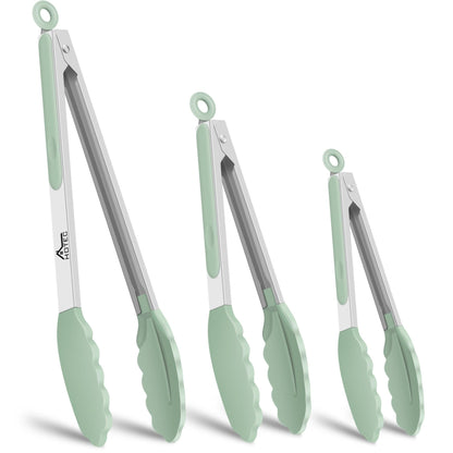 HOTEC Stainless Steel Kitchen Tongs with Silicon Tips, Set of 3-7", 9" &12"
