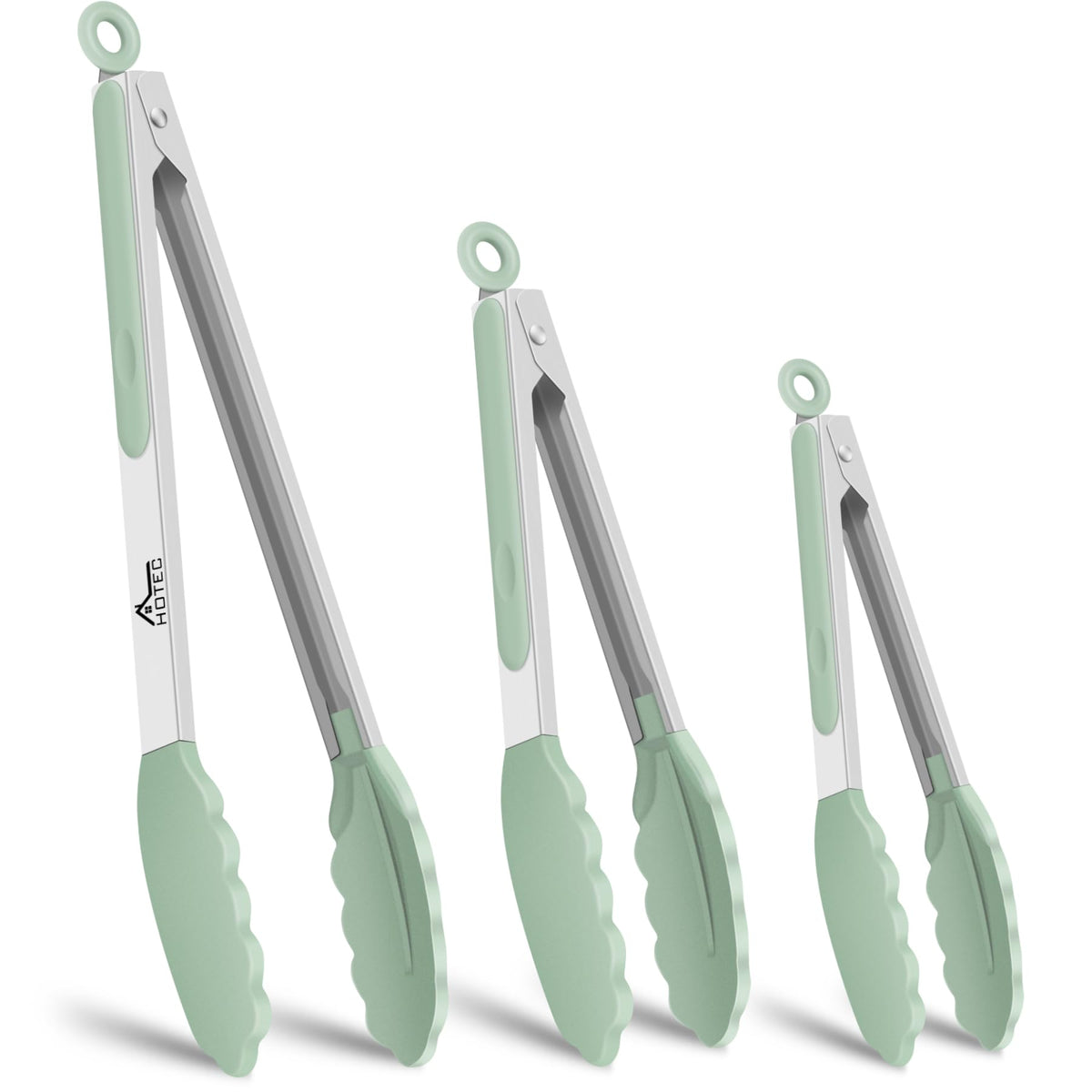 HOTEC Stainless Steel Kitchen Tongs with Silicon Tips, Set of 3-7", 9" &12"