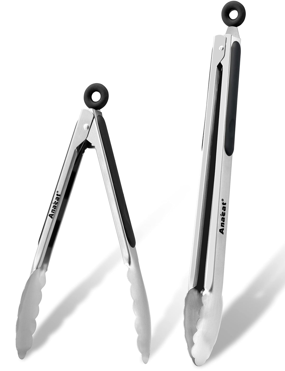 Anaeat Premium Kitchen Locking Tong Set of 3 - Heavy Duty Stainless Steel Food Tongs with Long Handle & Non-Slip Silicone Grip for Cooking, Baking, Grilling - Heat Resistant up to 480°F