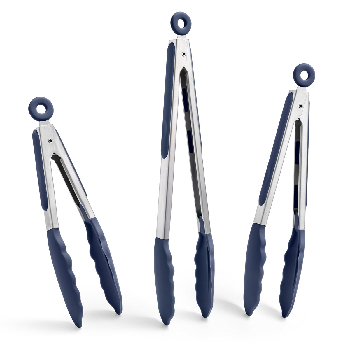 Doosu Kitchen Tongs with Silicone Tips for Cooking Serving (9in, Navy Blue)
