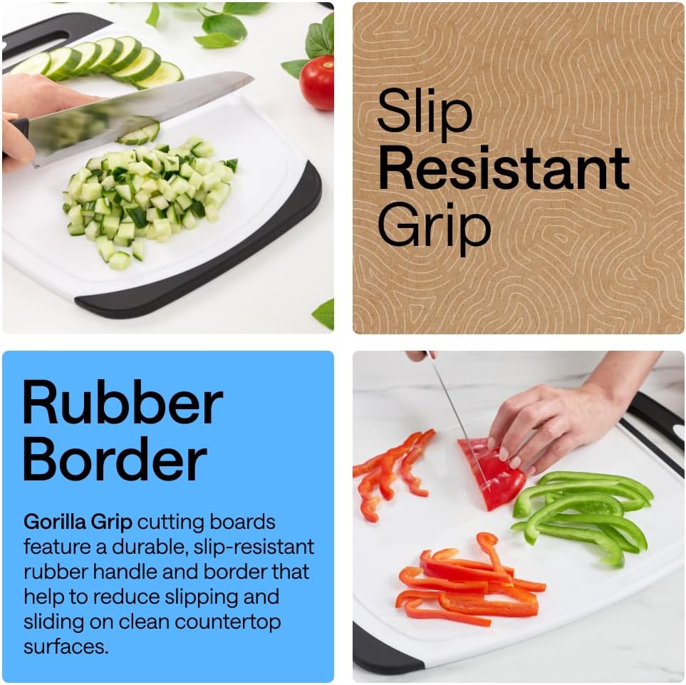 GORILLA GRIP Cutting Board Set of 3, Slip Resistant and Nonporous, Black